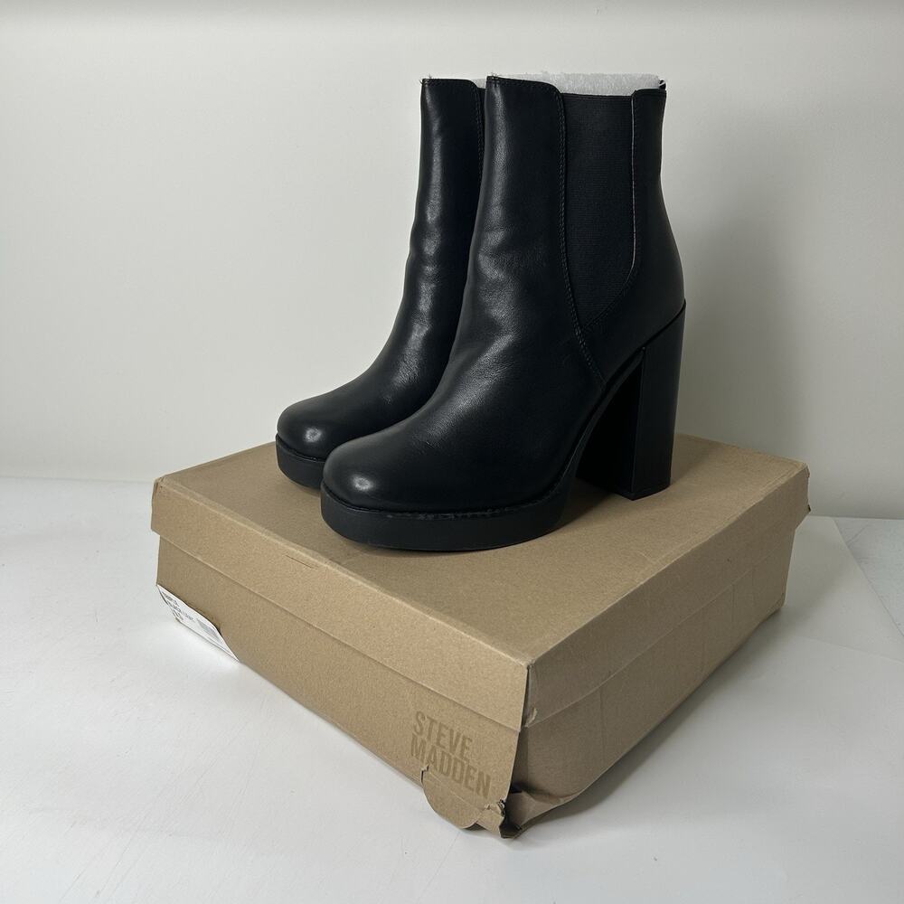 Steve Madden Black Leather Platform Block Heel Ankle Boots
